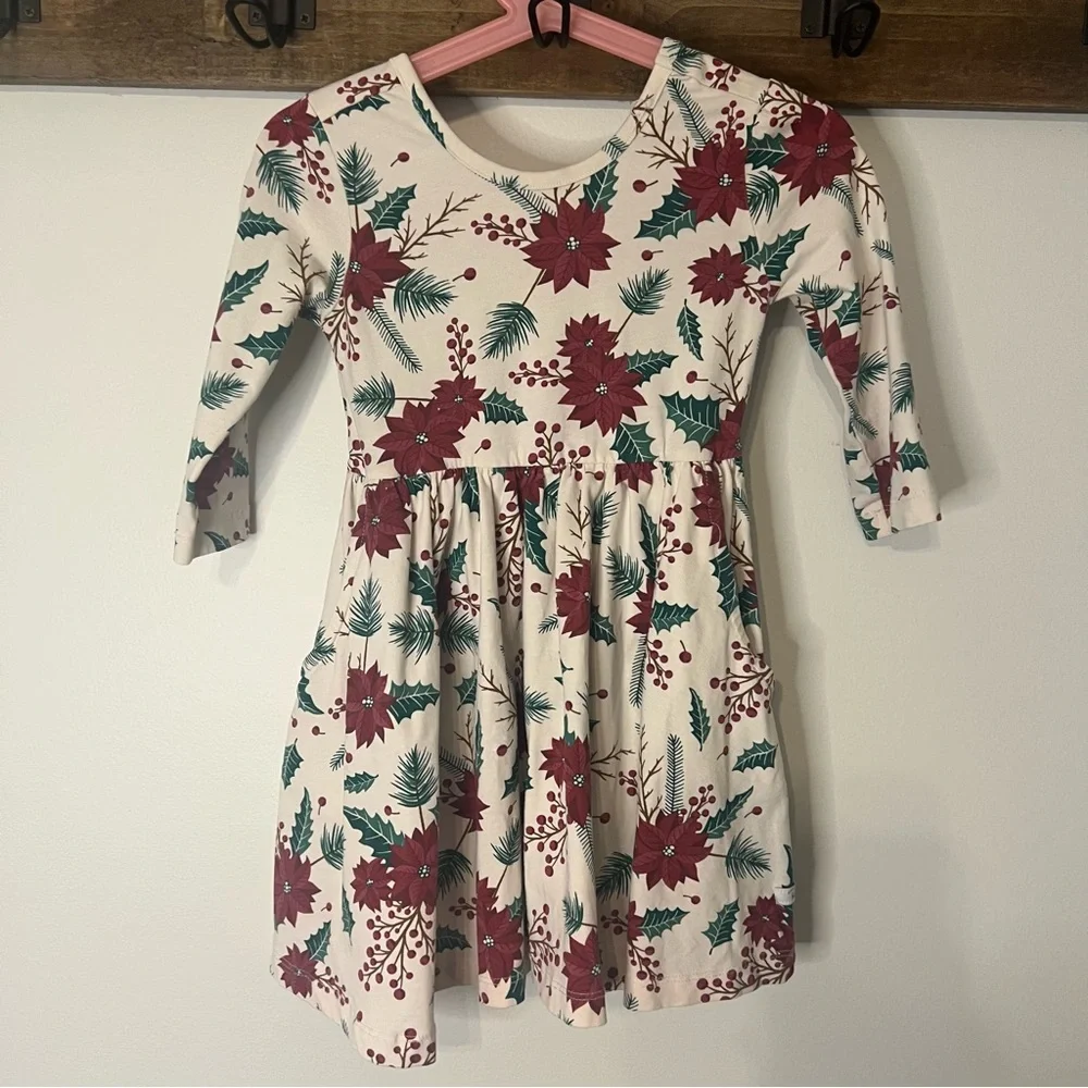 RuffleButts Girls Holiday Dress Size‎ 3T Christmas Floral Poinsettia Twirl Dress